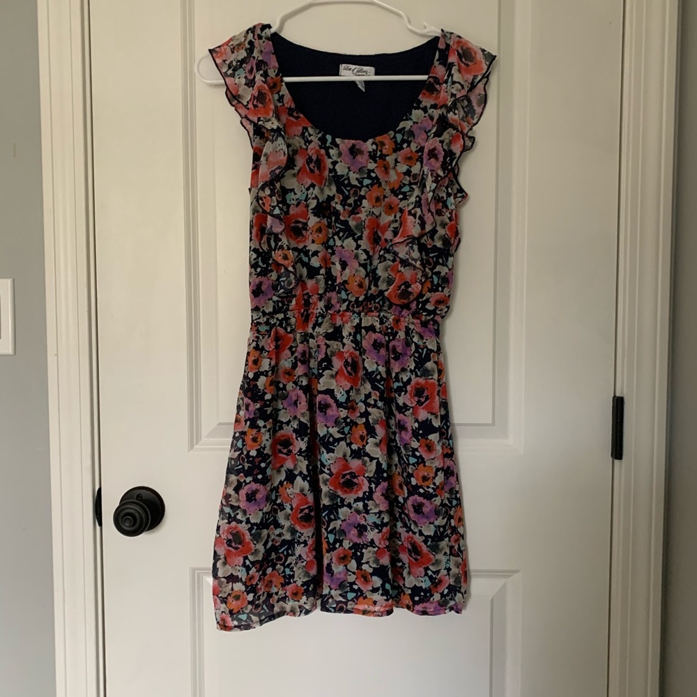 Floral flutter ruffle sleeve dress